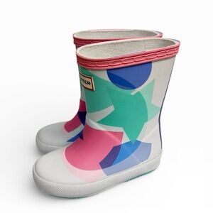 Hunter Kids First Classic Rubber Rain Boots White Multicolor US 7 EU 23 UK 6